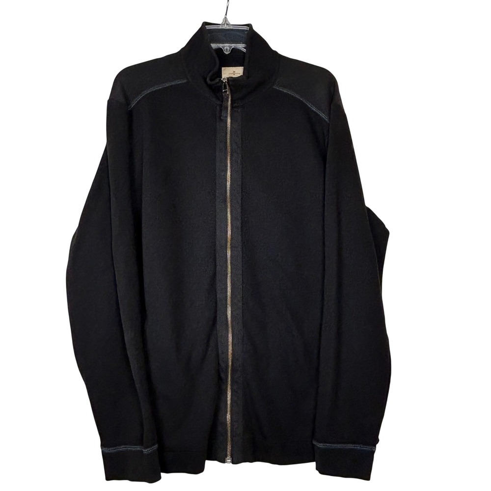 Tommy Bahama Black Zip Men's Jacket XL –‎ 100% Cotton, Ribbed Trim